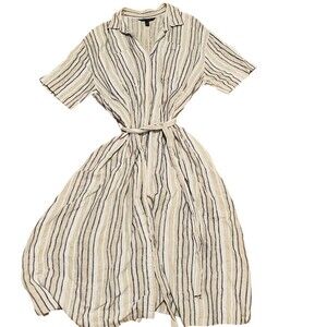 Banana Republic Shirt Dress Womens Size SP Ivory Striped Midi Tie Waist